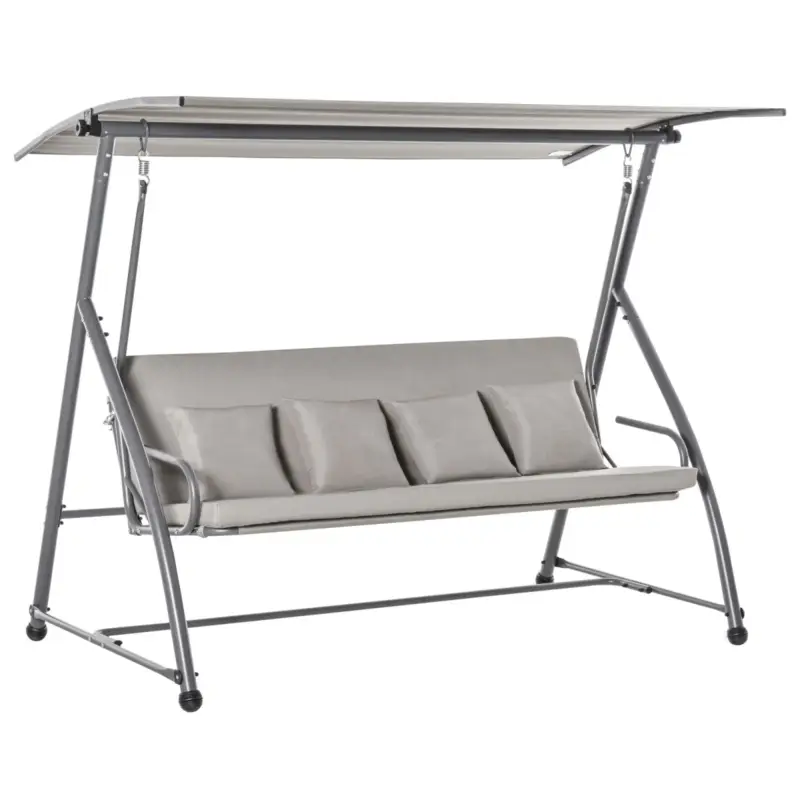 Pagamenti sicuri | Easycomfort Dondolo da Esterni 2in1 per 3 Persone Convertibile in Letto con Tettuccio, 218x120x168cm, Cachi Chiaro