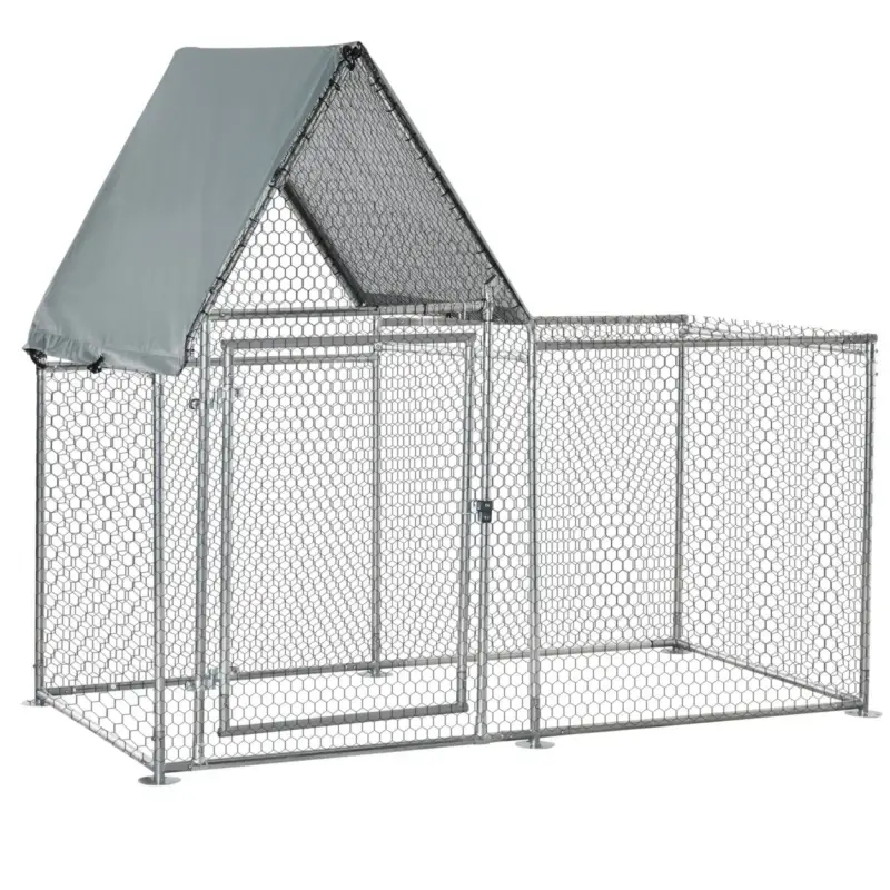 Consegna veloce - Easycomfort Recinto per Galline in Acciaio Galvanizzato con Telo di Protezione in Oxford, 200x105x172cm, Argento