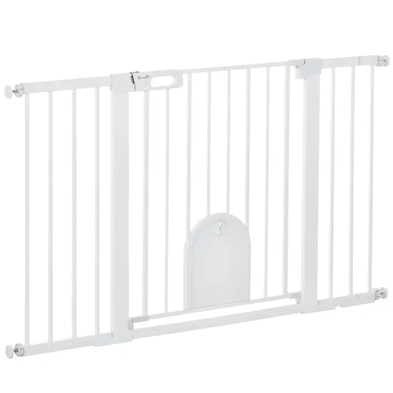 Easycomfort Cancelletto per Cani Estensibile con Porta a Chiusura Automatica, in Metallo e ABS, 75-131x76 cm, Bianco | Ordinabile
