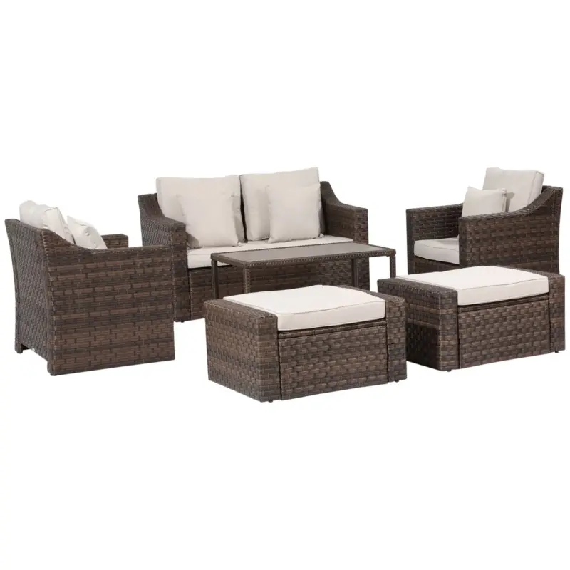 Easycomfort Salotto da Esterni in Rattan, Set 6 Pz con Divanetto da Giardino, Poltrone e Tavolino, Marrone - Offerta limitata