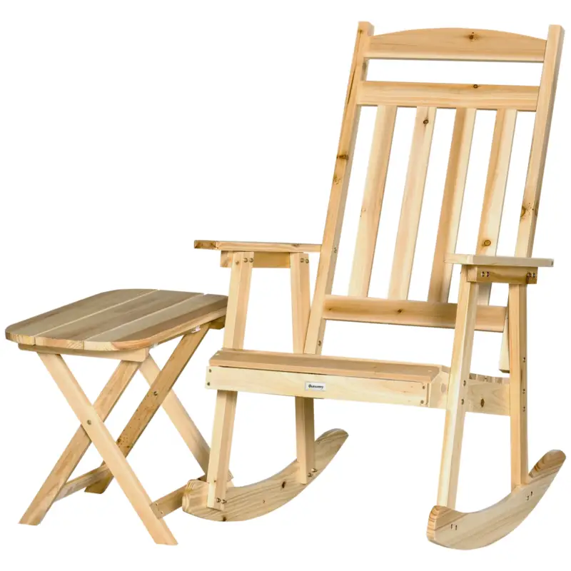 Aggiungi al carrello - Easycomfort Set 2 Pz Mobili da Giardino con Sedia a Dondolo e Tavolino Pieghevole in Legno di Abete