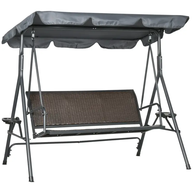 Disponibile ora - Easycomfort Dondolo da Giardino 3 Posti in Rattan PE e Acciaio con Tettuccio Regolabile e Portabicchieri, 204x112x150 cm