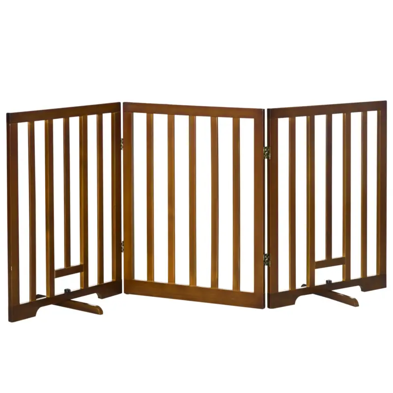 Solo questa settimana | Easycomfort Cancellino per Cani Pieghevole a 3 Pannelli con Piedini Antiscivolo per Corridoi, Scale e Stanze, in Legno di Pino, 181x35x76 cm, Marrone Scuro