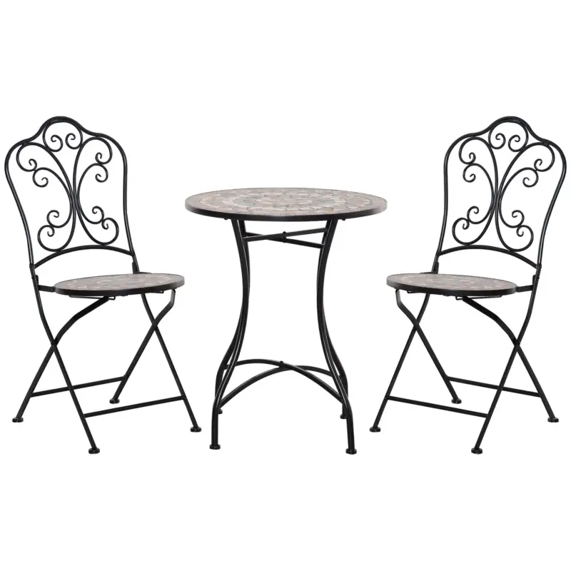 Ultimo arrivo - Easycomfort Set Mobili da Giardino 3 Pezzi con 2 Sedie Pieghevoli e Tavolo da Caffè in Ceramica e Metallo, Nero