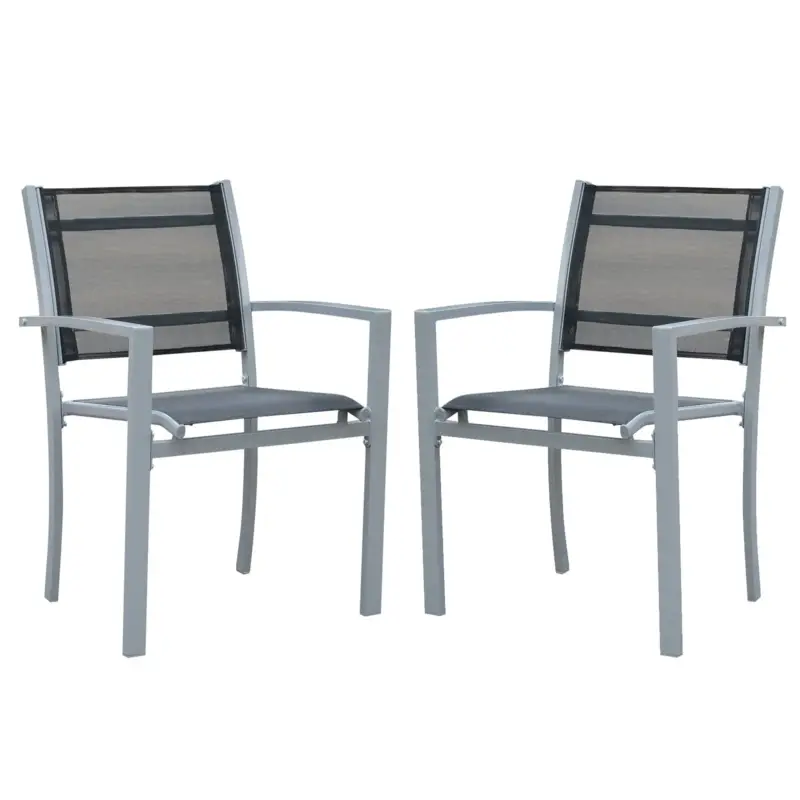 Easycomfort Set 2 Sedie da Giardino in Texteline Traspirante e Struttura in Ferro Nero e Grigio 62 x 57 x 86cm - Spedizione rapida