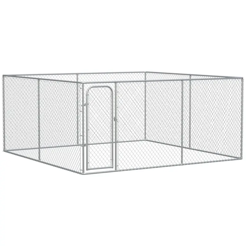 Diretto dalla fabbrica | Easycomfort Kennel per Cani da Esterno a Maglie con Porta con Blocco in Acciaio, 400x400x182cm, Argento