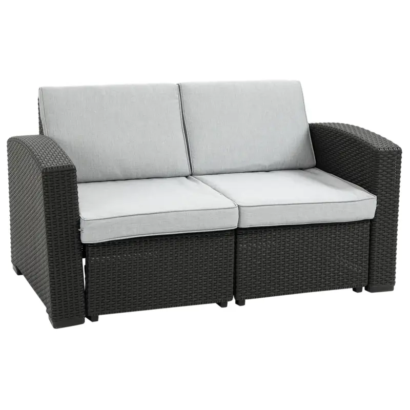 Easycomfort Divano da Esterno a 2 Posti da in PP Plastica ad Effetto Rattan, Divano da Giardino con Cuscini Rimovibili e Lavabili, Grigio e Nero | Compra subito