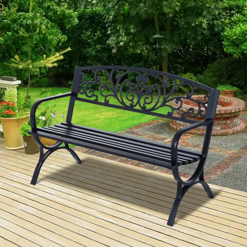 Solo questa settimana - Easycomfort Panca Panchina da Giardino Esterno Metallo, Ghisa 127 × 60 × 85cm Nero