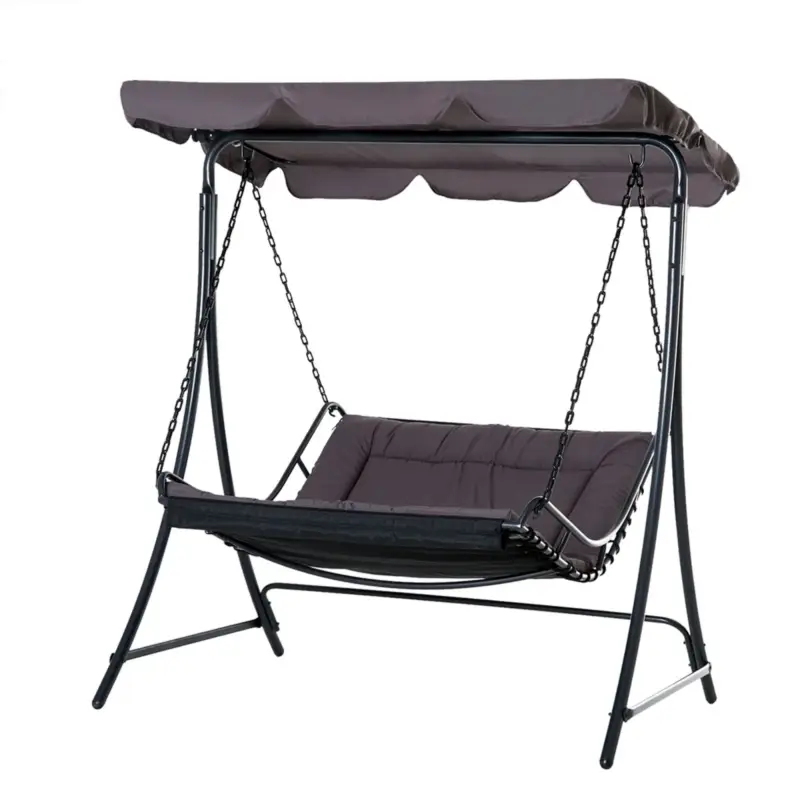 Ultimo arrivo | EasyComfort Dondolo 2 Posti da Giardino e Terrazzo con Seduta Inclinata e Tettuccio Parasole Poliestere Nero, 164x116x176cm