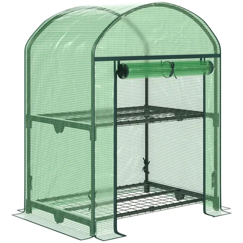 Easycomfort Mini Serra da Giardino con 2 Ripiani in Metallo e Copertura in PE, 69x49x92cm, Verde | Spedizione espressa