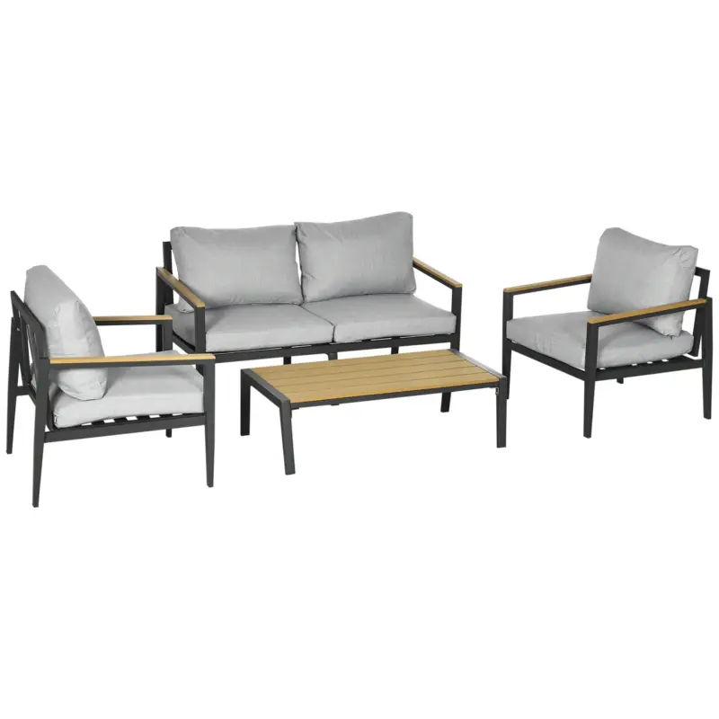 Easycomfort Salotto da Esterni da 4 Pezzi con Divanetto, 2 Poltrone e Tavolino in Alluminio, Grigio Chiaro - Quantità limitata