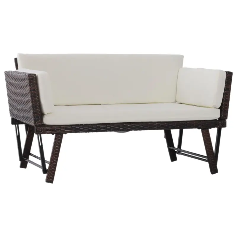 Easycomfort Divano 2 Posti con Braccioli Estensibili da Giardino Rattan 129x63x67cm Bianco, Marrone - Offerta esclusiva