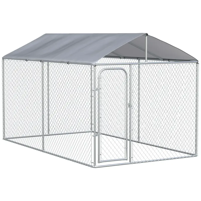 Di tendenza - Easycomfort Kennel per Cani in Metallo Galvanizzato con Tettuccio in Tessuto Oxford e Porta con Blocco, 400x230x232cm, Argento