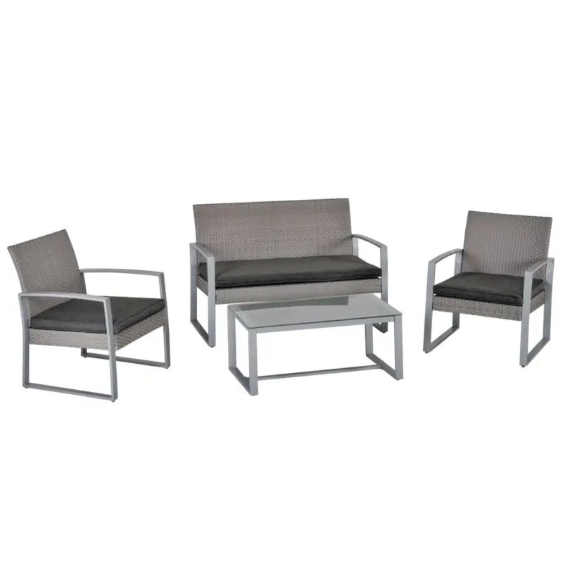 Easycomfort Salotto da Esterno in Rattan, Set Mobili da Giardino con Divano da Giardino e Poltrona da Esterno, Grigio - Ultimi pezzi