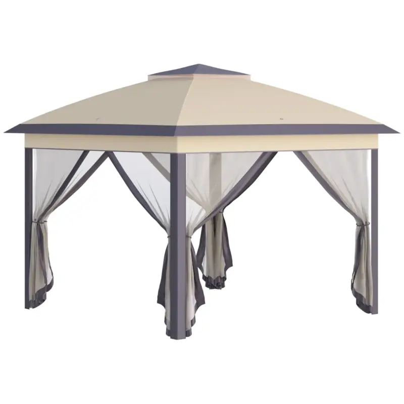 EASYCOMFORT Gazebo da Giardino Pieghevole con Zanzariera e Altezza Regolabile, 330x330x288cm - Beige | Nuovo arrivo