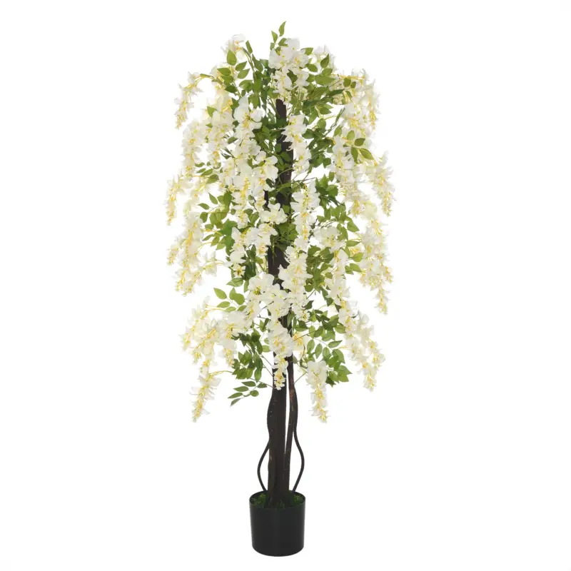 Easycomfort Pianta Artificiale Glicine Bianco Finto con Vaso per Interni ed Esterni, Bianco e Verde ?24 x 165cm - Nuovo arrivo