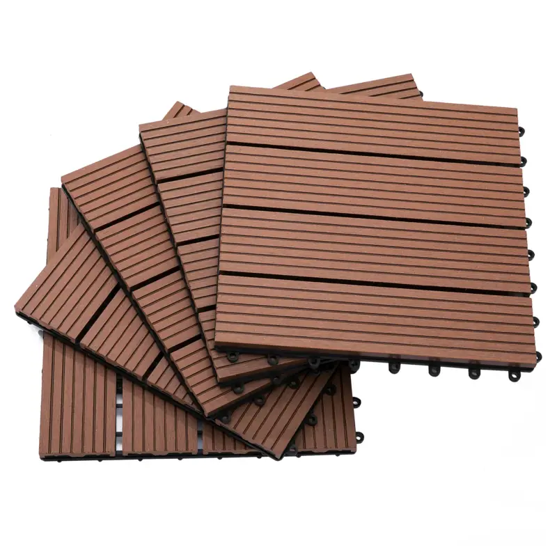 Easycomfort Set 11 Piastrelle per Esterni ad Incastro Antiscivolo in HDPE Riciclato, 30x30x2.2 cm, Marrone | Affare