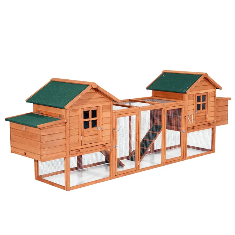 Direttamente dalla fabbrica - EASYCOMFORT Pollaio Gabbia per Galline in Legno 2 Casette con Tetto Apribile