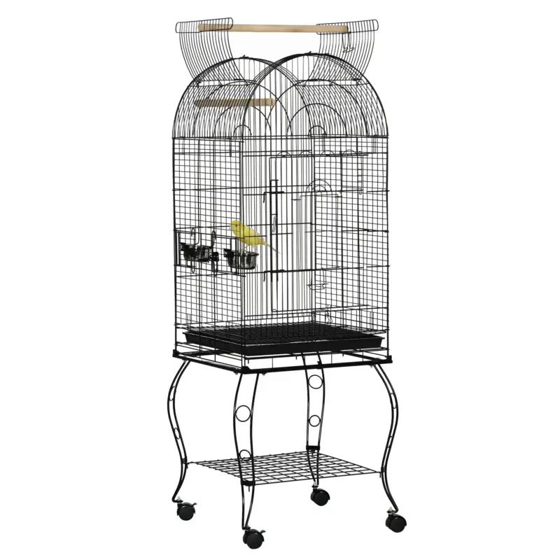 Consegna veloce | EasyComfort Gabbia per Uccelli e Canarini, Voliera con Ruote in Metallo Nero 51x51x153 cm