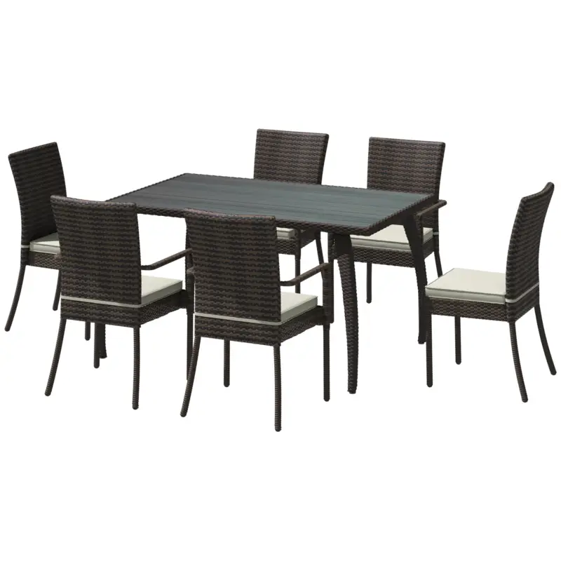 Disponibile ora | Easycomfort 7 pz Set da Pranzo da Giardino Tavolo da Esterno con 6 Sedie, Mobili da Giardino in Rattan PE e Acciaio con Cuscini Lavabili, Marrone e Crema