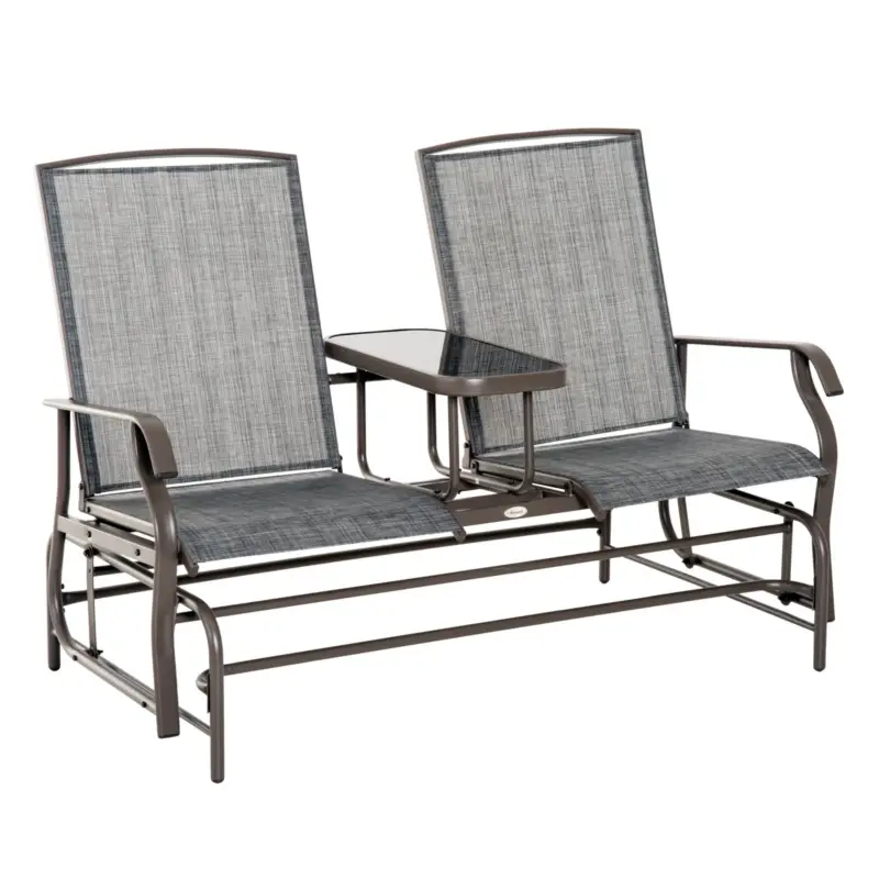 Easycomfort Panchina a Dondolo da Giardino a 2 Posti in Metallo e Tessuto a Rete Traspirante, 147x78x101.5cm, Marrone e grigio - Outlet