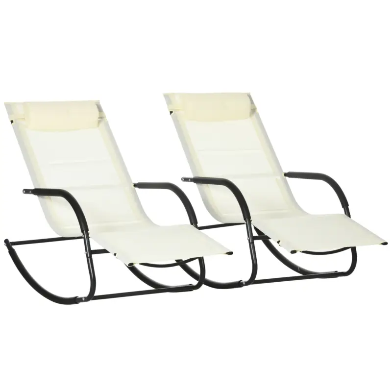 Easycomfort Set da 2 Sdraio a Dondolo con Poggiatesta e Braccioli, 67x144x87 cm, Grigio e Beige | Ordina subito