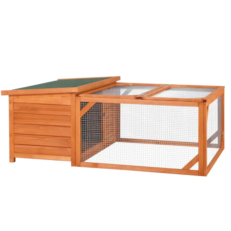 Easycomfort Conigliera da Esterno e Interno in Legno con Casetta per Conigli e Area Aperta Recintata, 125.5x100x49cm, Arancione - Qualità premium