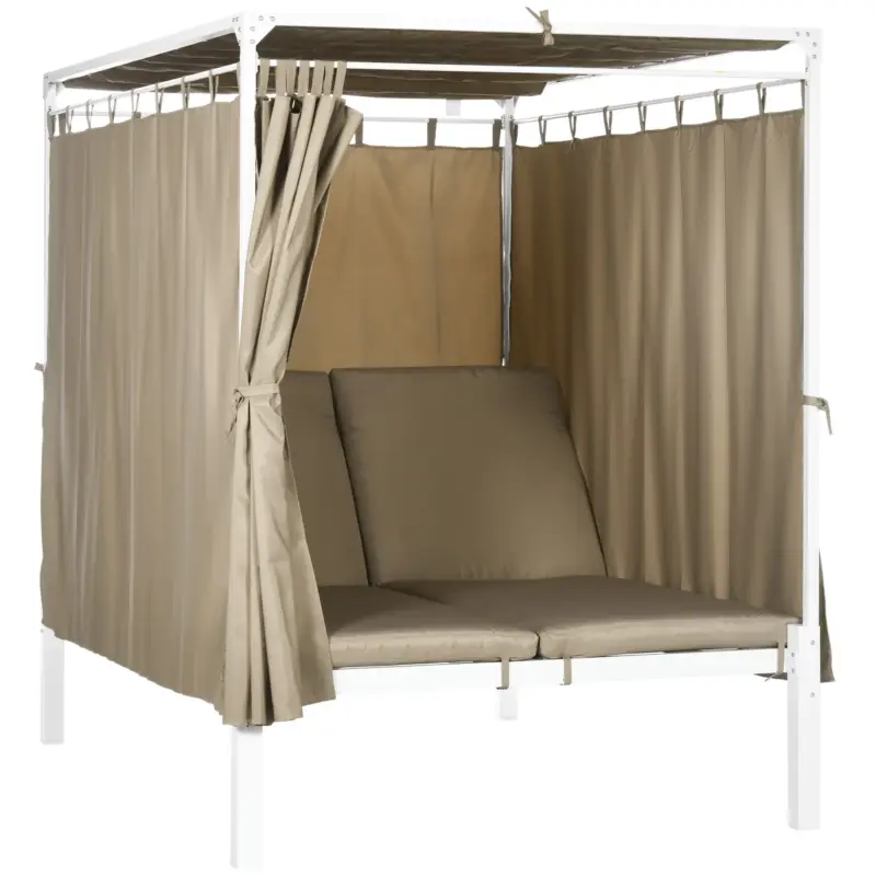 Appena aggiunto - Easycomfort Lettino Prendisole 2 Posti con Tettuccio, Tende Protettive e Schienale Regolabile, 210x149x200 cm