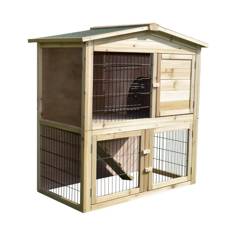 EASYCOMFORT Conigliera da Giardino 2 Piani con Corsa e Zona Abitativa Impermeabile, Legno, 98x54x100cm | Tra i più amati
