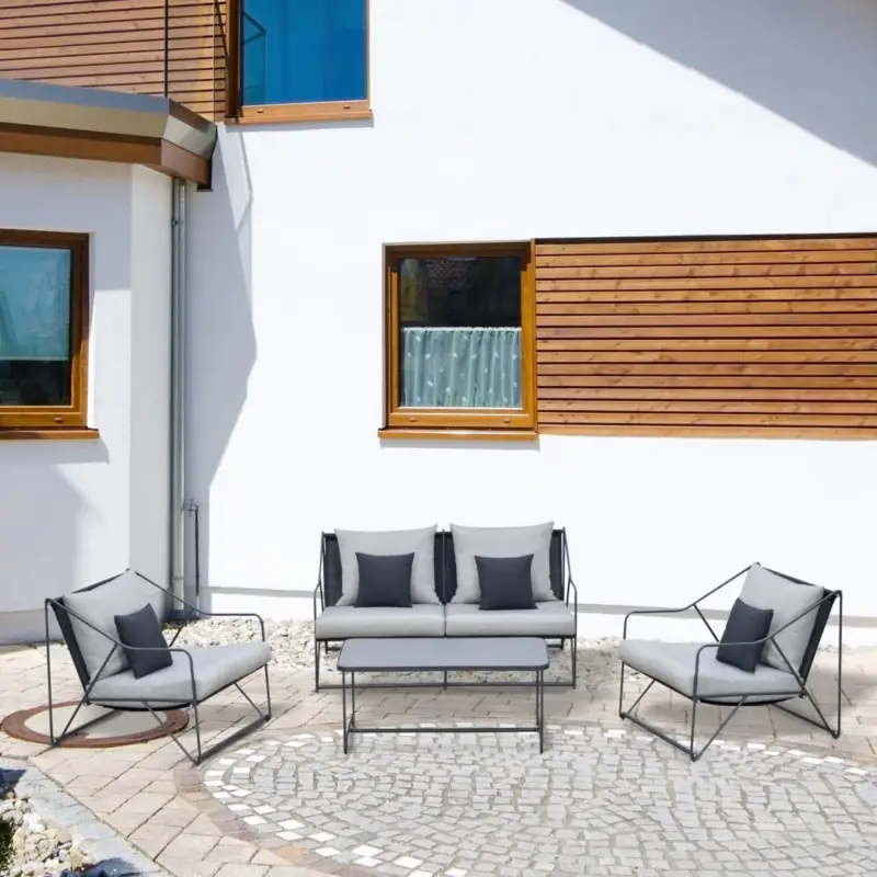 Tra i più venduti - EASYCOMFORT Salotto da Giardino, Set Divano da Esterno e Poltrone con Tavolino Grigio e Nero