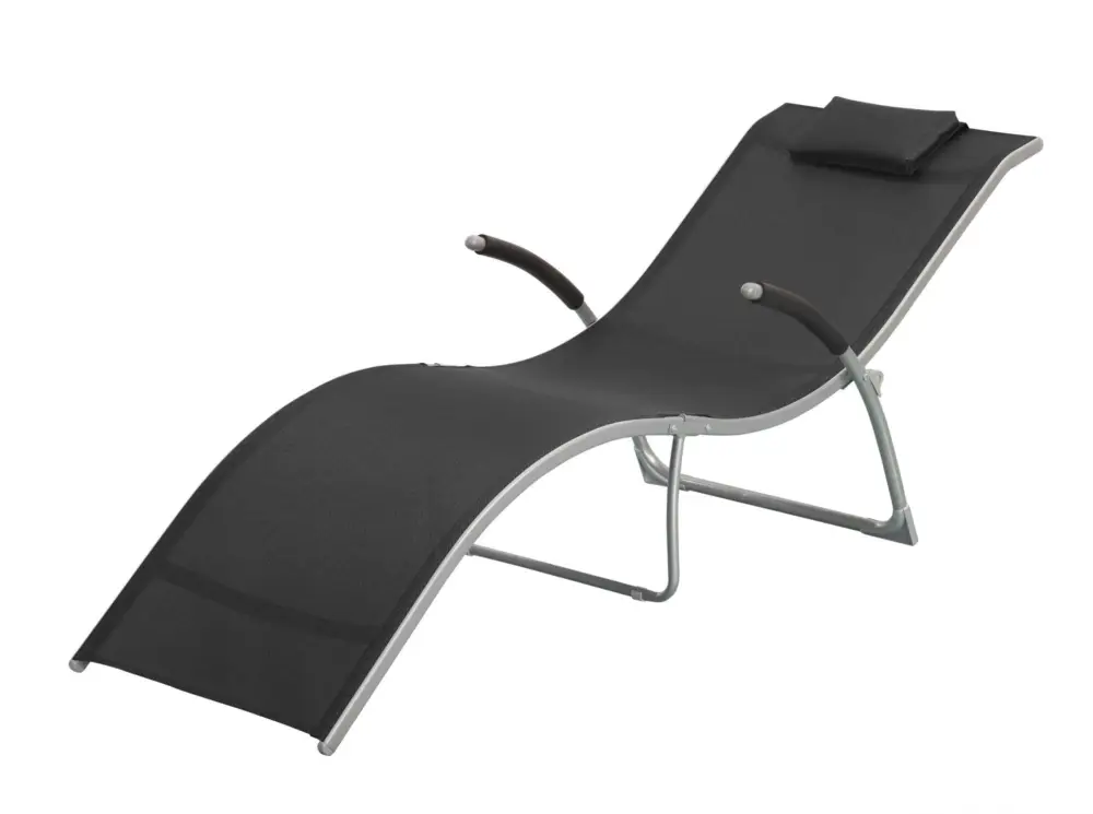 Grande sconto - EASYCOMFORT Sdraio in Alluminio e Texilene con Braccioli e Poggiatesta, Nero
