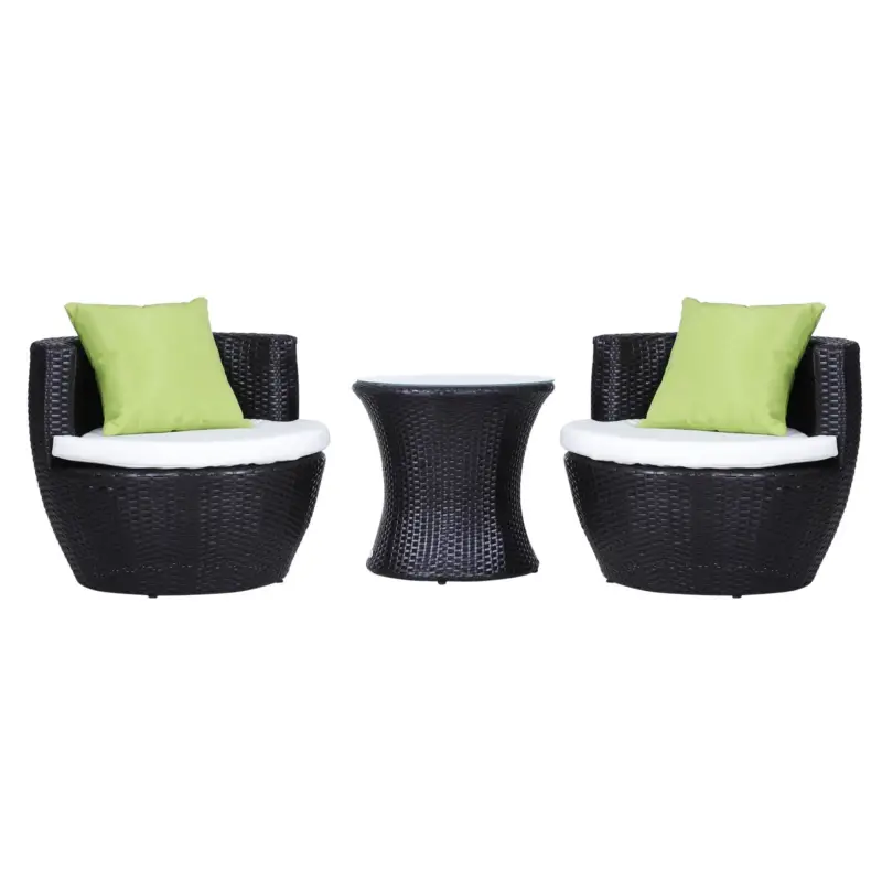 Spedizione espressa - EasyComfort Set Mobili in Rattan Set 2 Poltrone, Tavolino con Cuscini 3pz Giardino Esterno