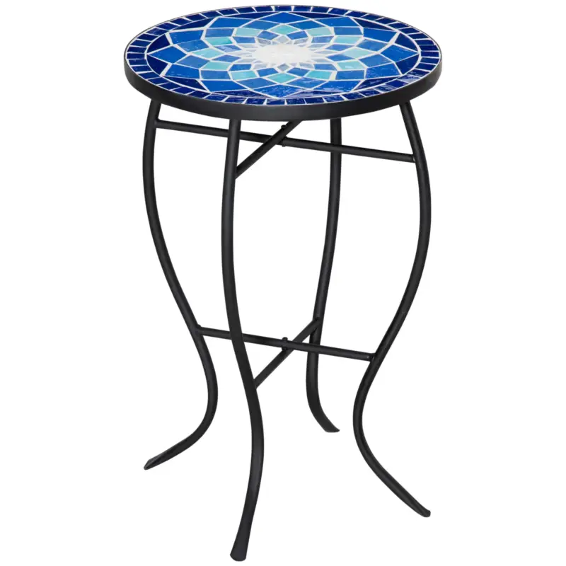 Direttamente dalla fabbrica | Easycomfort Tavolino da Giardino Rotondo a Mosaico in Metallo con Piano in Ceramica, ?35.5x53.5cm