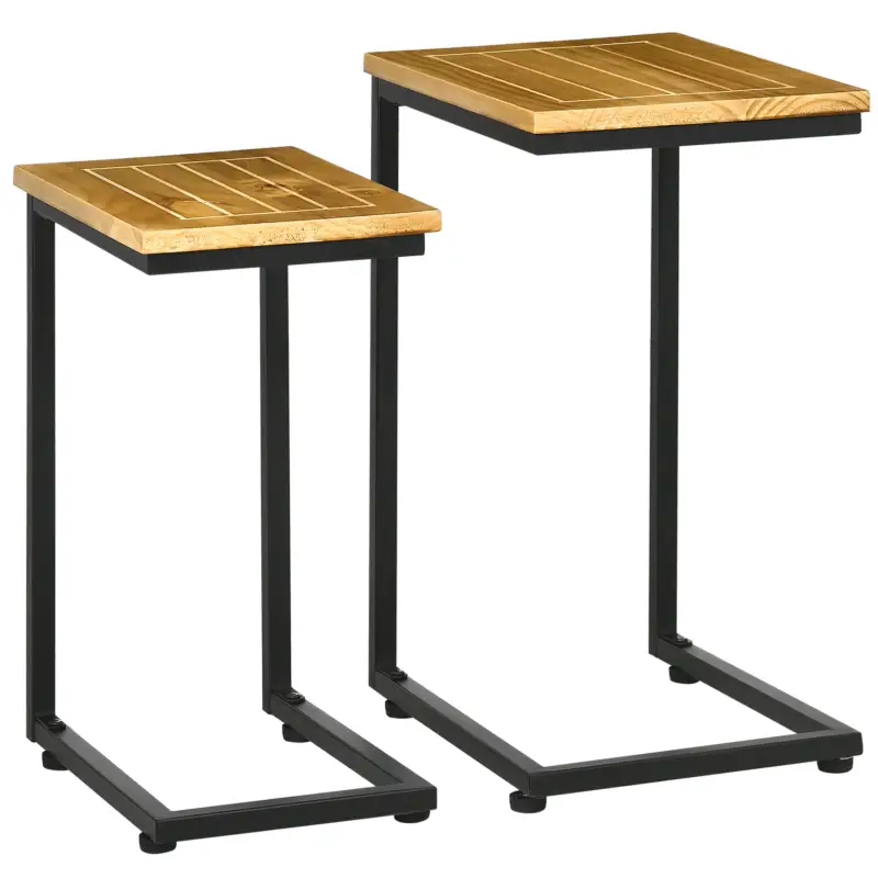 Easycomfort Set 2 Tavolini da Giardino a C in Metallo e Legno di Pino con Design Impilabile, 40x30x60 cm | Qualità garantita