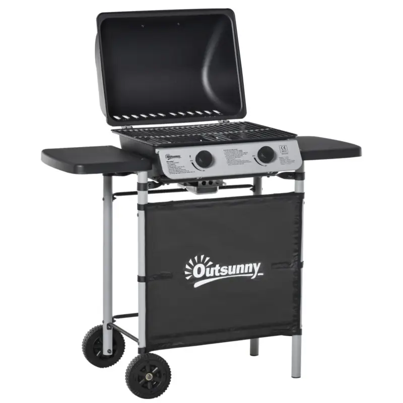EASYCOMFORT Barbecue a Gas con Coperchio e 2 Bruciatori da 2.8kW, BBQ in Acciaio con Ruote e Mensole Nero | Affare