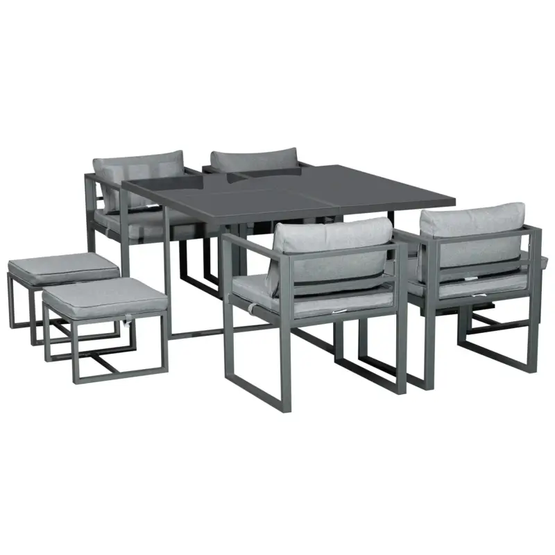 Di tendenza - EasyComfort Set con Tavolo 4 Sedie e 4 Sgabelli da Giardino, Salotto da Esterno in Alluminio, Grigio