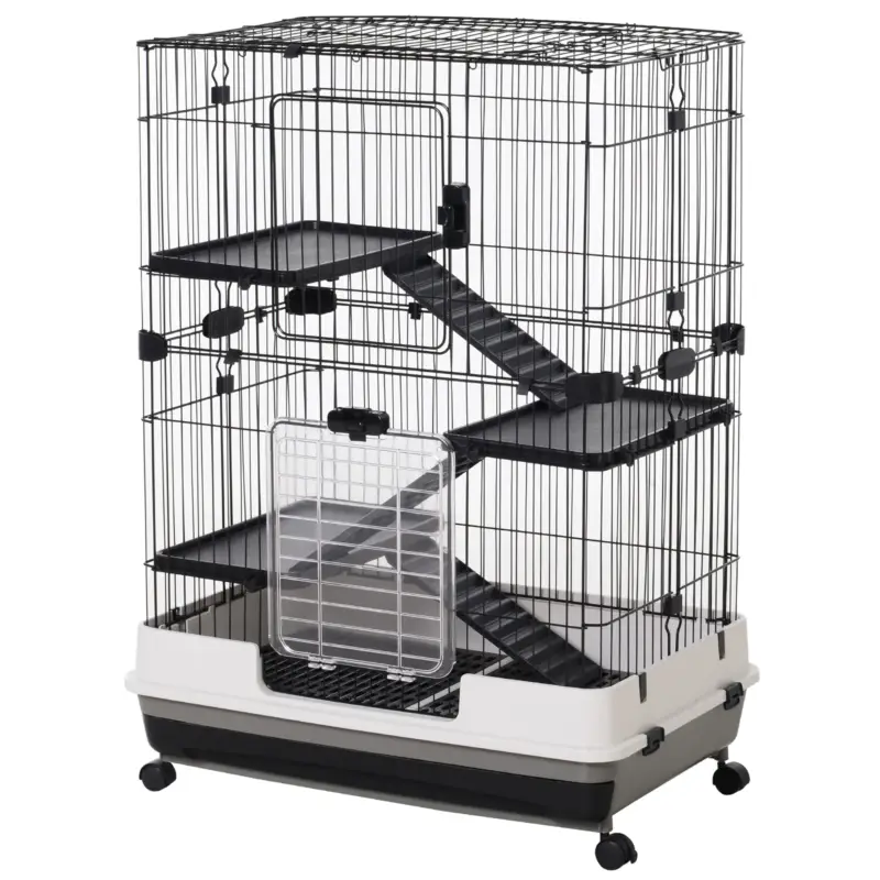 Easycomfort Gabbia a 3 Piani in Metallo con Vassoio per Roditori, Conigli e Furetti con 4 Ruote, 81.2x52.7x114cm, Nera | Tra i più amati