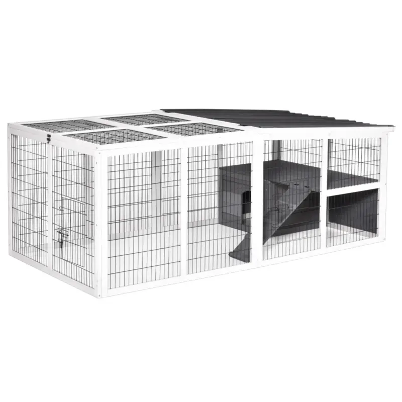 EASYCOMFORT Conigliera da Esterno con Casetta e Recinto in Legno e Metallo, Grigia - Compra ora