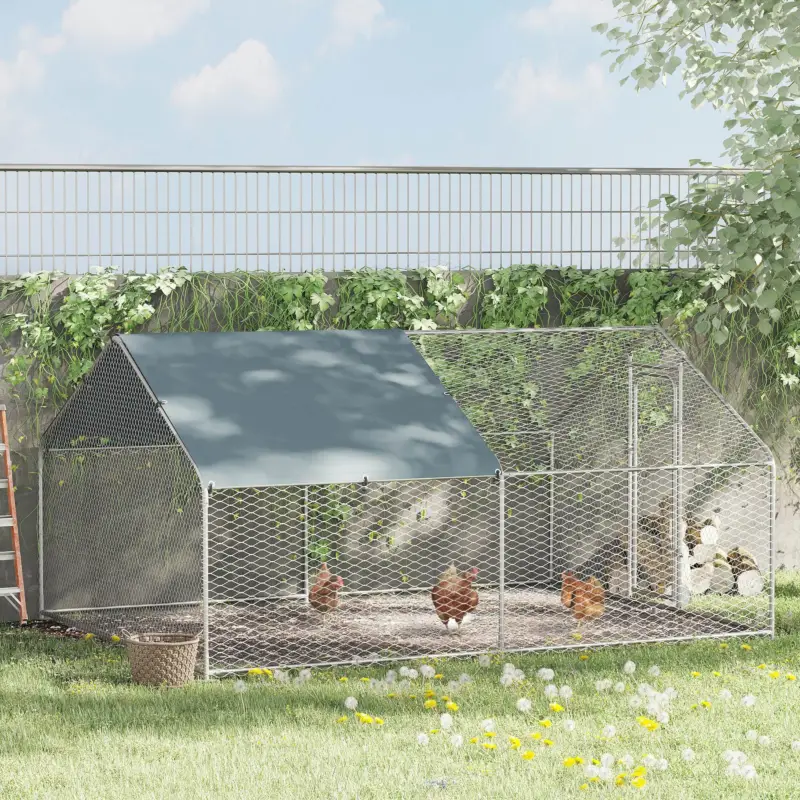 Prodotto di punta - EASYCOMFORT Pollaio da giardino Gabbia Box per Esterno Zincato con Tessuto Oxford di Copertura 3 x 4 x 1.95 m