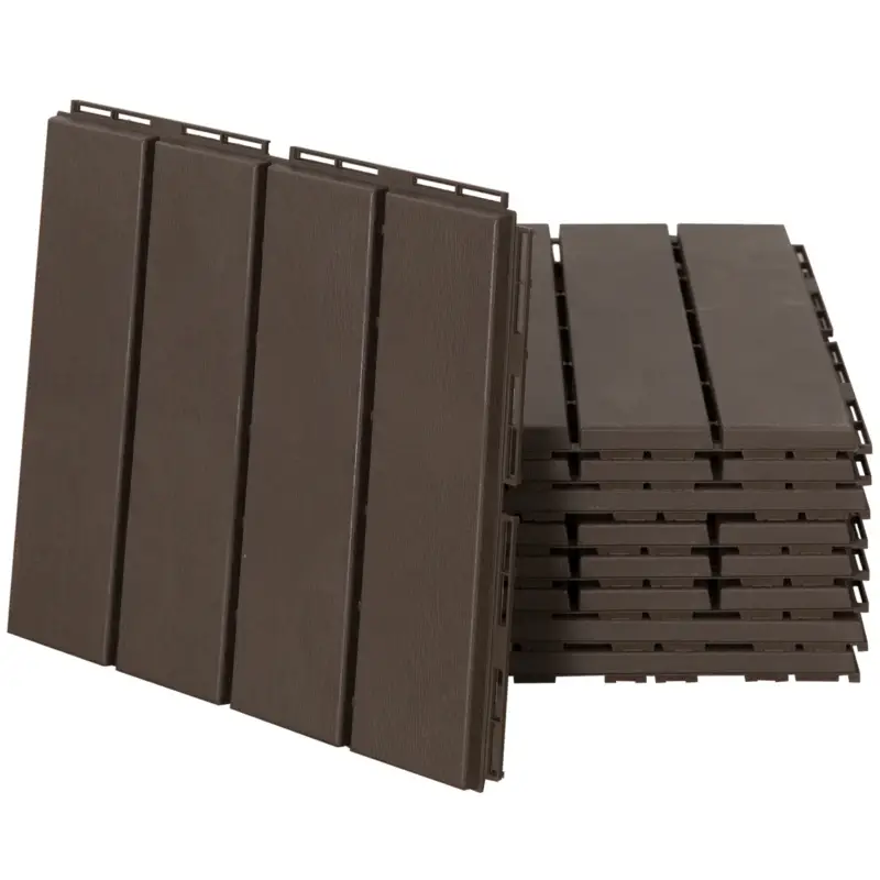 Offerta del giorno | Easycomfort Set 9 Mattonelle a Incastro per Terrazzo, Piastrelle per pavimenti (30x30x2cm) in PP Antiscivolo, Area: 0.81 mq Marrone