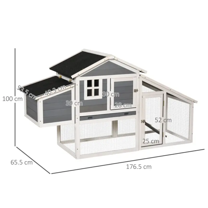 Acquista subito | EasyComfort Pollaio in Legno da Esterno con Casetta per Galline e Area Aperta Recintata 176.5x65.5x100cm, Grigio