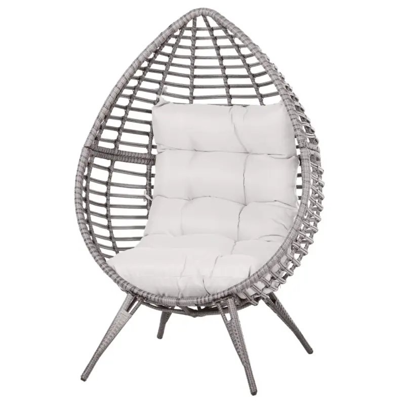 Easycomfort Poltrona da Esterno in Rattan a Goccia Stile Boho con Cuscino, 101x89x156cm Grigio e Beige - Diretto dalla fabbrica