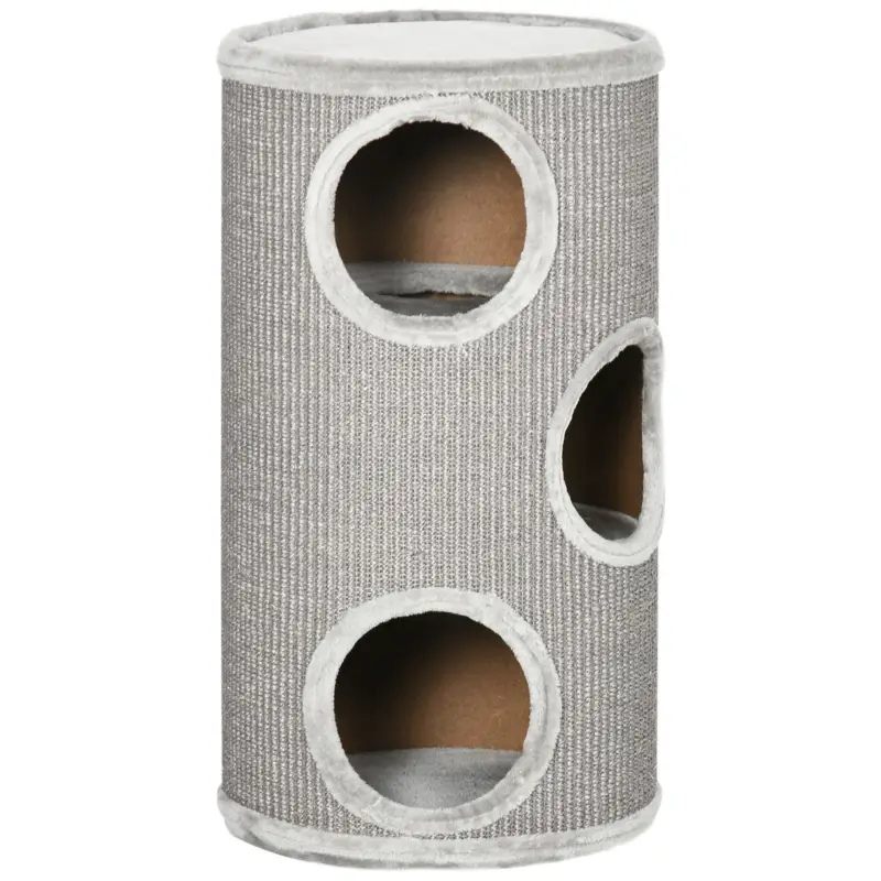 Easycomfort Cuccia per Gatti a 3 Livelli con Tiragraffi in Sisal e Peluche, Ø38x70cm, Grigio Chiaro - Scorte limitate