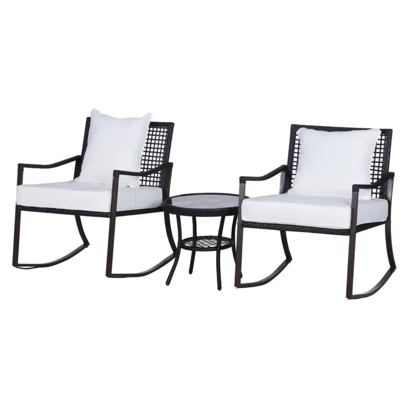 Easycomfort Set 2 Sedie a Dondolo da Giardino con Tavolino con Cuscini Esterno Rattan Marrone - Grande affare
