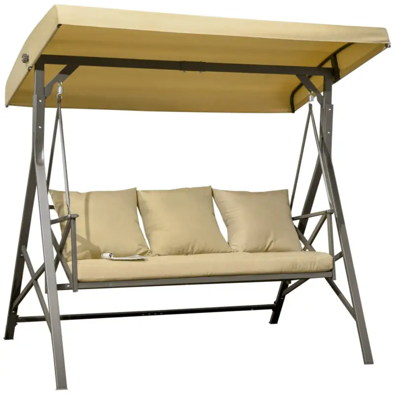 Easycomfort Dondolo da Giardino 3 Posti in Acciaio e Poliestere con Tetto Inclinabile e Cuscini, 190x120x178 cm - Preferito dai clienti