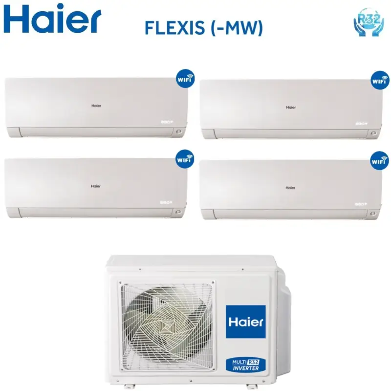 Climatizzatore Condizionatore Quadri Split Inverter HAIER serie FLEXIS White 7000+9000+9000+18000 btu con 4U75S2SR2FA wifi integrato R-32 Wi-Fi 7+9+9+18 - Novità - Direttamente dalla fabbrica