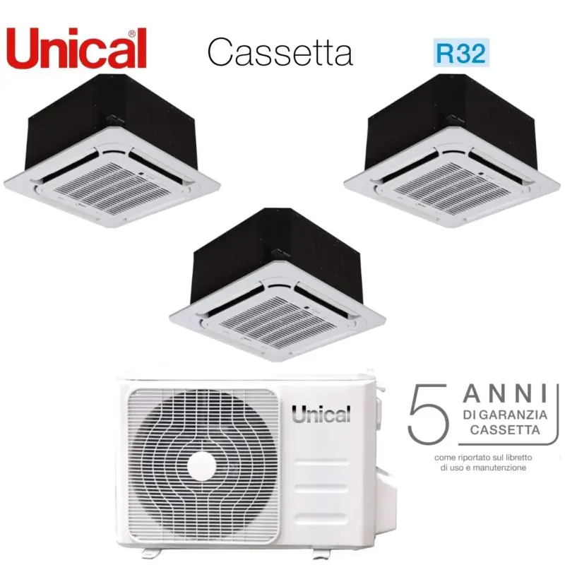 Climatizzatore Condizionatore Unical Trial Split Inverter a Cassetta 12+12+18 con KMX4 36HE R-32 12000+12000+18000 - Tra i più amati