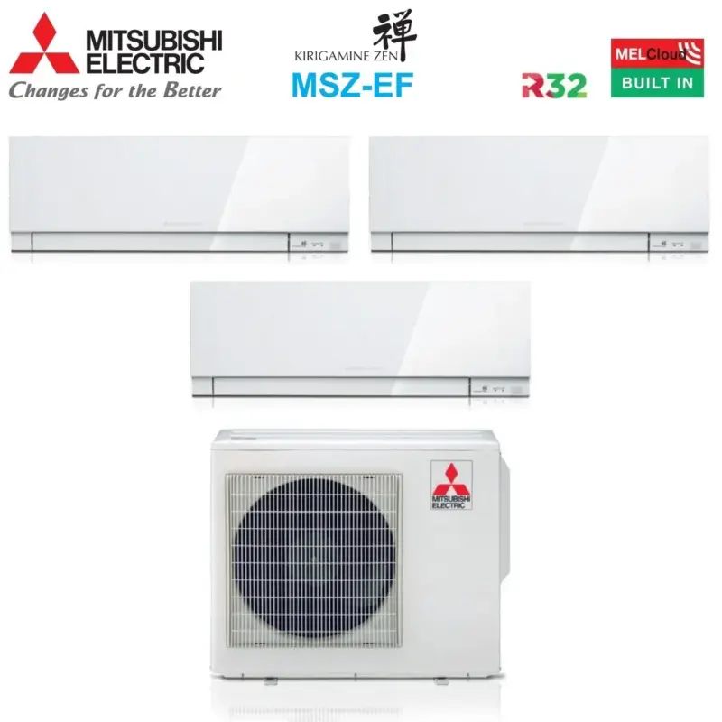 Condizionatore Mitsubishi Electric Trial Split Kirigamine Zen White 7000+12000+15000 con MXZ-3F68VF R-32 Wi-Fi Integrato - Pochi pezzi rimasti