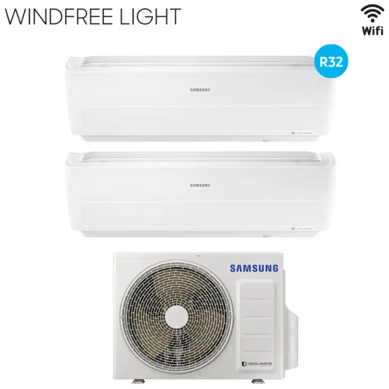 Climatizzatore Condizionatore Samsung Dual Split Inverter serie WINDFREE LIGHT 9+18 con AJ052RCJ3EH/EU R-32 Wi-Fi Integrato 9000+18000 - Pochi pezzi rimasti