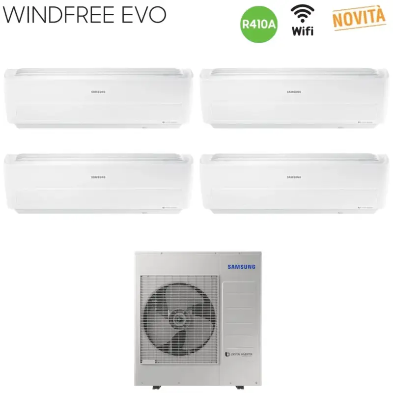 Climatizzatore Condizionatore Samsung Quadri Split Inverter serie WINDFREE EVO 7+7+9+9 con AJ080MCJ4EH R-410 Wi-Fi Integrato 7000+7000+9000+9000 - Novità 2019 - Outlet